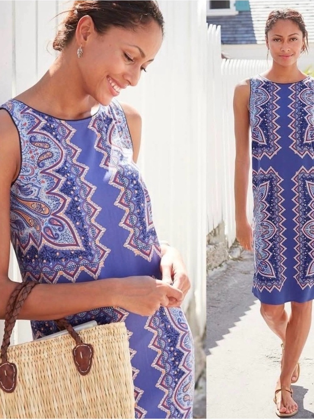JJill Sleeveless Blue Printed Shift Dress